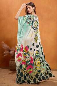 High Quality Designer Turkish Style <b>Kaftan</b> Women Polyester Handmade Batwing Sleeves V Neck Regular Fit Flared Hem Midi Party - Product Image 6