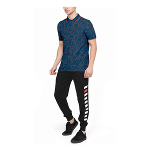 Men's Geometric Pattern <b>Polo</b> Shirt Short Sleeve Knitted Breathable Casual Design Blue with <b>Orange</b> Trim - Product Image 4