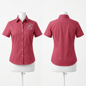 เสื้อเชิ้ตช่างตัดผมหญิง 140 GSM ผ้าโพลีคอตตอนพรีเมียม สีชมพู แขนสั้น ทรงเข้ารูป ปักโลโก้ตามสั่ง ชุดทำงาน - Product Image 2