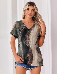 Women's Crew Neck <b>Cap</b> <b>Sleeve</b> Floral Printed Jersey Soft Stretch <b>Top</b> Loose Fit Breathable Casual Spring Summer Style - Product Image 3