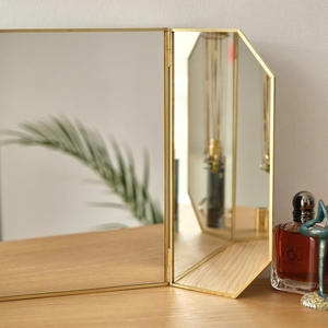 Gold Framed Tri-Fold Mirror Modern Decorative Desktop Makeup Tabletop Mirror With <b>Magnifying</b> Feature Home Use - Product Image 3