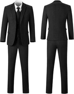 Trajes de Hombre Negros Lisos de Corte Slim Fit, 3 Piezas, Ropa de Moda Casual para Boda, Elegante Traje de Novio, Pantalón, Chaqueta, Blazer, Traje de Oficina, Servicios OEM - Product Image 4
