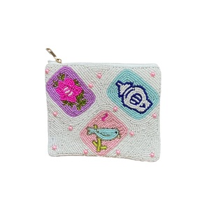 Premium Beaded Embroidery Coin Pouch For Women Custom Design Fashion <b>Seed</b> Beads Coin Pouch With Beautiful Floral Embroidery - Product Image 1