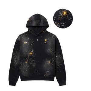 Sweat à capuche pour homme entièrement orné de strass, en molleton épais, coupe oversize, style streetwear, qualité export directe usine - Product Image 2
