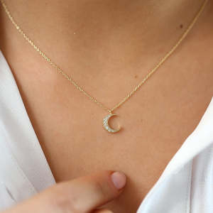 Collar de Plata 925 con Colgante Redondo Mini de Moda, Joyería Fina con Luna de Oro de 14K, Collar Mini Luna Creciente de Oro - Product Image 5