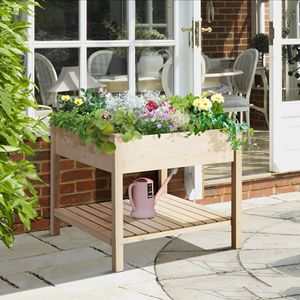 "2-Tier 36x36" Elevated Wooden <b>Planter</b> <b>Box</b> with Shelf for Vegetables Flowers Herbs-Sturdy Fir" - Product Image 2