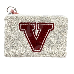 V <b>Red</b> Design Handmade Customized Seed Beaded Zipper Coin Pouch Wallet with Fashionable Accessory Features - Product Image 1