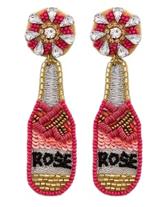 Pendientes de gota con estilo hechos a mano para mujeres y niñas, rosa y semilla de oro con cuentas y diseño de cuentas de botella de moda - Product Image 1