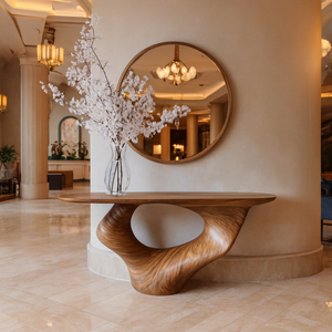 Table console vintage en bois massif naturel fait main, plateau de table de style farmhouse fabriqué au Vietnam - Product Image 1