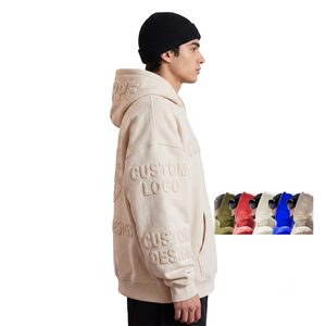 เสื้อฮู้ดดี้โอเวอร์ไซส์ผ้าฝ้ายฟลีซ 400GSM ปักลายนูน 3 มิติ แบบขายส่งสำหรับผู้ชาย เสื้อผ้าสตรีทแวร์สุดหรู ผลิตโดยผู้ผลิต OEM - Product Image 3