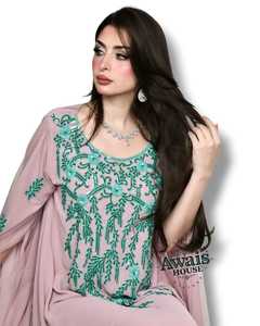 AWAIS HOUSE Women's Middle Eastern Ethnic Lightweight <b>Plus</b> <b>Size</b> Floor-Length Hand Beaded Sequined Georgette <b>Kaftan</b> Abaya Wedding - Product Image 5