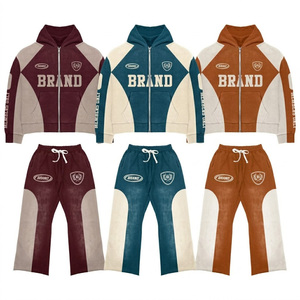 Nouvel ensemble de survêtement deux pièces pour homme, grande taille, uni, hiver, personnalisé, 100% coton, avec capuche et cordon de serrage - Product Image 1