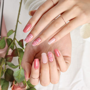 ShineB meilleure vente de bandes d'ongles en gel 3D de haute qualité #45840 conception de tweed rose application facile bel article de mode de salon - Product Image 4