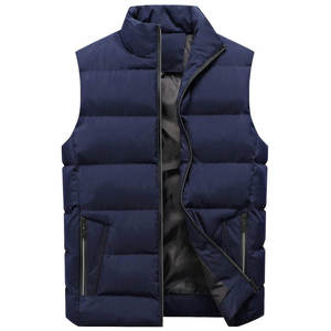 Chaleco Acolchado Azul Marino para Hombre, Cierre de Cremallera, Cuello Alto, Ropa de Invierno Informal, Sin Mangas, Cortavientos, con Bolsillos - Product Image 1