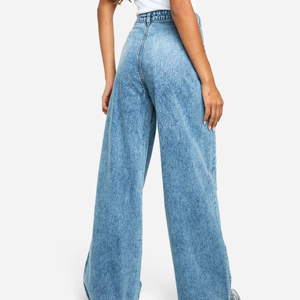 High Waist Womens Wide Leg <b>Denim</b> Jeans Pleated Loose Baggy Blue Pants Light Wash <b>Stretch</b> Trousers - Product Image 5