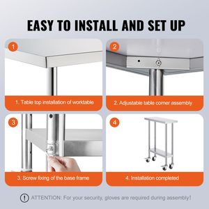 Tavolo da Lavoro in Acciaio Inox Resistente 30 X 12 X 38 Pollici con 4 Ruote e 3 Livelli di Altezza Regolabili per Preparazione Alimenti o Uso come Lavello - Product Image 6
