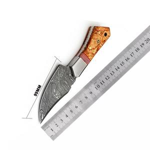 Cuchillo de Caza de Acero de Damasco de Lujo y Alta Calidad, Hoja Fija, Mango de Madera de Olivo, Construcción Full Tang, Tamaño Mini, OEM Disponible 3 - Product Image 4