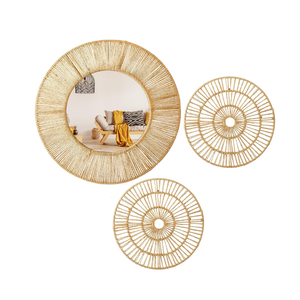 Best Selling Natural Seagrass Round <b>Wall</b> <b>Mirror</b> & <b>Set</b> 2 <b>Wall</b> Art Plaques for Rustic Bathroom Bedroom Living Room - Product Image 1
