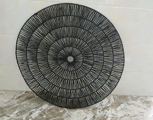 Grande assiette murale décorative en jonc de mer noir traditionnel tissé à la main, motif soleil éclatant, édition anniversaire pour salon, noir mystique - Product Image 2
