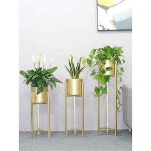 Support de plantes en métal doré de luxe moderne avec pots noirs, style nordique, support de pot de fleurs géométrique en fer pour la décoration intérieure de la maison et des hôtels - Product Image 3