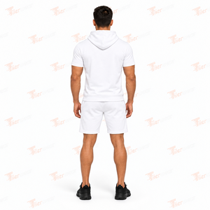 Ensemble sweat à capuche et short blanc pour homme en coton French Terry, tenue décontractée d'été pour l'entraînement, respirant - Product Image 4