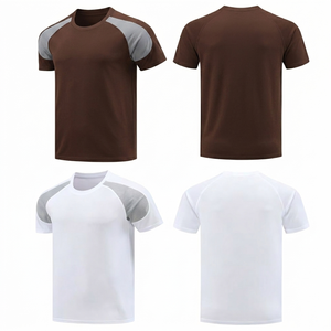 เสื้อยืดผู้ชายแฟชั่นทันสมัย แห้งเร็ว สำหรับวิ่งออกกำลังกาย สีน้ำตาล ระบายอากาศได้ดี แต่งผ้าตาข่ายสีเทา เสื้อผ้าฟิตเนส - Product Image 1