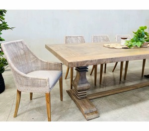 Table à manger ronde en teck sculpté de haute qualité, moderne, luxueuse, royale, écologique, durable, 6 places, avec 4 chaises en fer, ensemble pour restaurant - Product Image 3