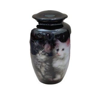 Urne funéraire en aluminium peinte à la main avec motif de chat pour cendres humaines, adulte, homme, capacité jusqu'à 200 lb - Product Image 1