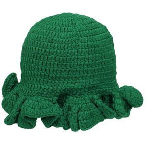 Sombrero de Ganchillo Verde y Rosa para Mujer, Gorro de Punto con Borde de Volantes, Gorra Casual de Verano, Hecho a Mano, para Uso en Exteriores - Product Image 3
