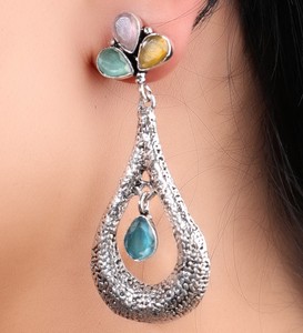 Elegantes Pendientes Clásicos de Acero Inoxidable Plateado con Piedras Multicolor Monalisa, Joyería Étnica, Regalo para Mujer - Product Image 5