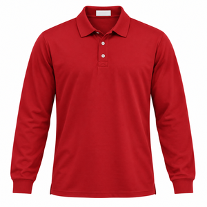 Polo Rojo de Manga Larga para Hombre, 100% Poliéster, Secado Rápido, Tejido Transpirable, Jersey Deportivo Informal para Cricket - Product Image 1