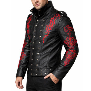 Mens Black Studded Front Steampunk Leather Embroidered Coat <b>Gothic</b> Fashion Biker <b>Jacket</b> Top Selling 2026 - Product Image 1