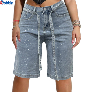Pantalones Cargo Vaqueros Cortos de Verano para Mujer, Estilo Urbano Casual, Cómodos, Hip Hop, con Pedrería, Rectos, Lavados, hasta la Rodilla - Product Image 3