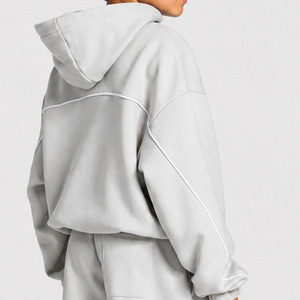 Sweat à capuche décontracté surdimensionné gris argenté contrastant pour garçon, en molleton premium, pull à capuche pour enfant - Product Image 2