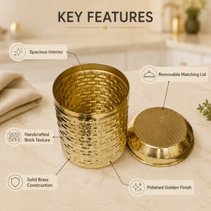 SHUBHAM Handcrafted Brass <b>Kitchen</b> Storage Jar with Lid – Hammered Food Container for Spices, Flour, Tea & Dry Goods - Product Image 5
