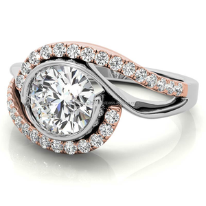 Anillo de compromiso de oro rosa de 14 quilates de alta calidad, diseño único con diamante de moissanita incoloro de corte redondo, lo último para regalo de boda - Product Image 3