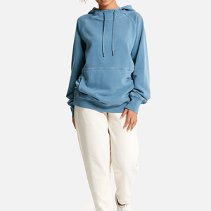 Unisex Oversized Hooded Sweatshirt Raglan Sleeve Solid Sky Color Cotton French Terry Casual Pullover Autumn Wear 2027 - Product Image 5