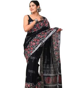 Sari pour femme en lin imprimé numérique, style moderne et tendance, séchage rapide, idéal pour Diwali, les bals de promo ou les occasions de plage - Product Image 1