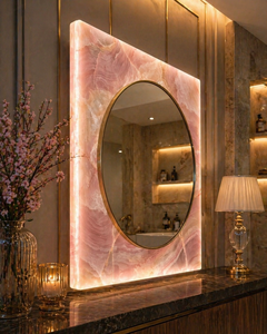 Espejo de Pared Cuadrado de Cuarzo Rosa, Decoración de Baño de Piedra Rosa de Lujo, Espejo de Vanidad Moderno para un Interior de Hogar Elegante - Product Image 3