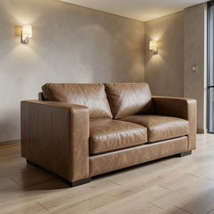 Sofá Moderno de Dos Plazas Tapizado en Cuero Vacuno Genuino, Silueta Cuadrada, Artesanía Premium para Muebles de Sala de Estar - Product Image 4