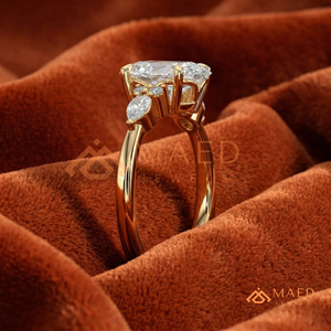 Gold Oval Cut Moissanite Ring Leaf Side <b>Stone</b> Engagement Bridal Jewelry Gift for Women Wedding Ring - Product Image 2