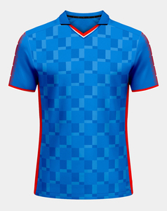 Camiseta de Fútbol de Alto Rendimiento para Hombre, con Estampado Geométrico Azul, Cuello en V, Manga Corta, Absorbe la Humedad, Poliéster, Corte Regular - Product Image 1
