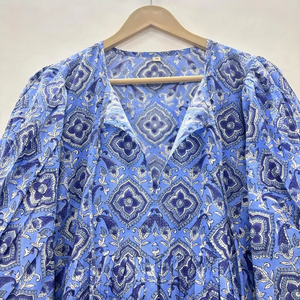 Blusa de Algodón Ecológico con Estampado Floral Hecho a Mano, Cuello en V, Manga 3/4, Encaje, Volantes Hechos a Mano, Lavable, Resistente a las Arrugas, Estilo Chinoiserie - Product Image 2