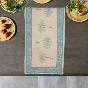 STUDIO-N Beige Handloom <b>Table</b> <b>Runner</b> Red Border | Modern Ethnic <b>Dining</b> <b>Table</b> Decor | 100% Organic Cotton Block Printed 160g - Product Image 5