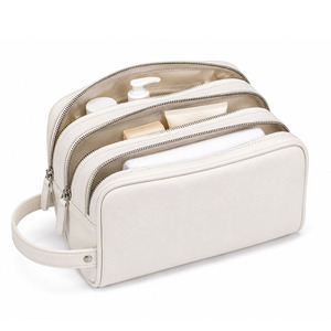 Trousse de Toilette de Voyage en Cuir Grande Capacité avec Fermeture Éclair, Imperméable, Multifonctionnelle, Organisateur de Salle de Bain Compact pour Articles de Toilette - Product Image 1