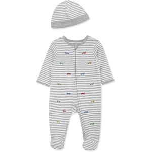 Combinaison bébé en coton rayé avec broderie de voiture, manches longues, col rond, fermeture à boutons-pression, tenue unisexe pour nourrisson - Product Image 1