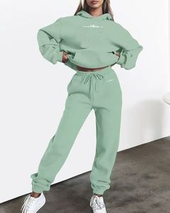 Ensemble de survêtement unisexe en polaire vert décontracté pour l'hiver, avec sweat à capuche zippé intégral et pantalon de jogging imprimé en relief - Product Image 1