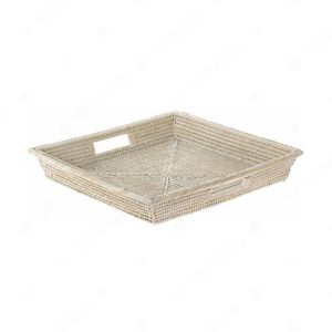 CROSSWEAVE Rectangle Bathroom Tray Countertop Rattan Tray Home Décor <b>Square</b> Tray Built-In Handles - Product Image 2