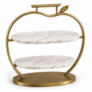 Support de présentation rond élégant avec une magnifique finition dorée et une colonne centrale noire stylée, conçu pour la présentation professionnelle des aliments - Product Image 5