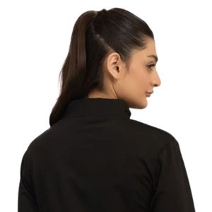 Blouson bomber noir pour femme, fermeture éclair intégrale, col montant, manches longues, en polyester tricoté, vêtement de sport décontracté, tenue d'automne - Product Image 4